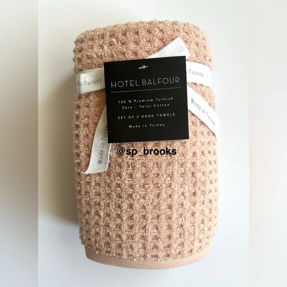 🎁10PC Hotel Balfour Bath Towel Set - Zero Twist Cotton -Waffle- Pale Petal Pink